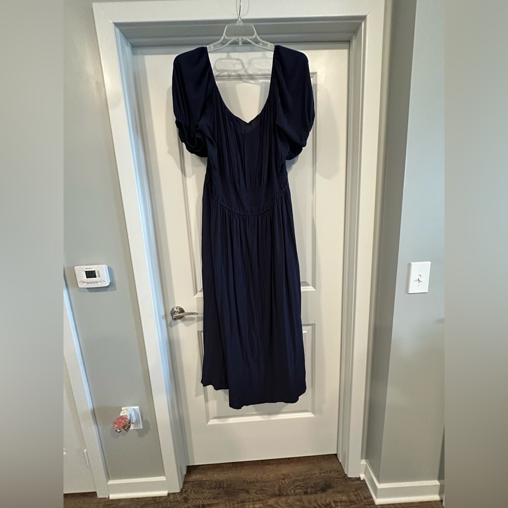 Market & Spruce Navy Blue Puff Sleeve Long Dress